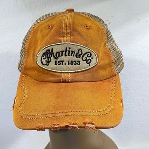 Martin Guitar Hat - Orange Baseball Cap - Holds Pick factory distressed